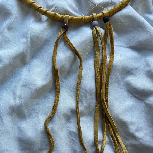 Lot of 5 Dreamcatcher Style Wall Hangings Leather Wrapped Hoops Beads & Feathers - Picture 4 of 10